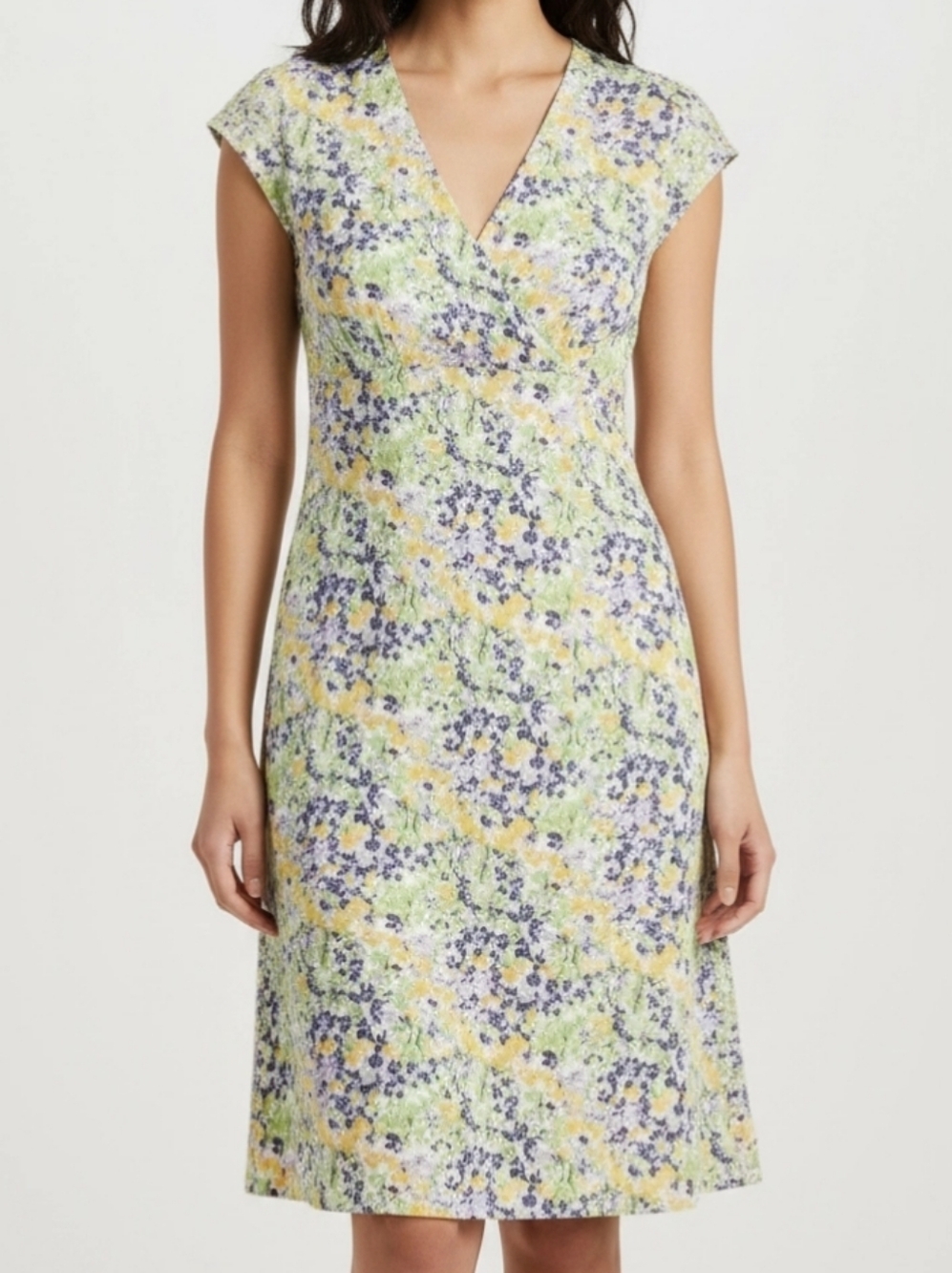 Chadwicks Womens Spring Summer Floral Ruffle Semi Wrap Midi Dress Sz 10